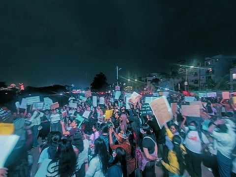 Women and queer people march from Necklace Lake View to Peoples Plaza in Hyderabad demanding safer public spaces. Image source: The Daily Pioneer