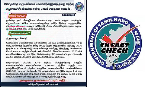 தமிழ் தேர்வு எழுதுவதில் இருந்து விலக்கு அளிப்பதாகப் பரப்பப்படும் தகவல் தவறானது -  தகவல் சரிபார்ப்பகம் 
