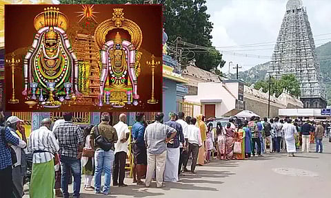 விடுமுறை தினம்: திருவண்ணாமலை கோவிலில் நீண்ட வரிசையில் கத்திருந்து பக்தர்கள் தரிசனம்
