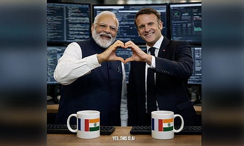 
இதுதான் ஏ.ஐ... பிரான்ஸ் ஜனாதிபதி-பிரதமர் மோடி ஒன்றாக நிற்கும் புகைப்படம் சமூக ஊடகத்தில் பதிவு
