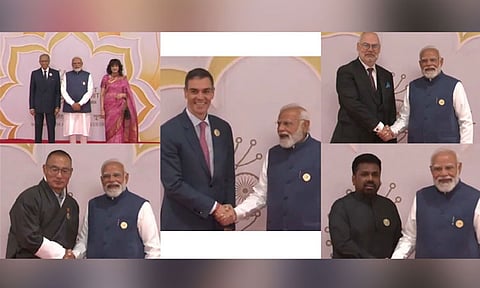 ஏ.ஐ. தாக்க உச்சி மாநாடு; உலக தலைவர்களை பாரத் மண்டபத்தில் வரவேற்ற பிரதமர் மோடி
