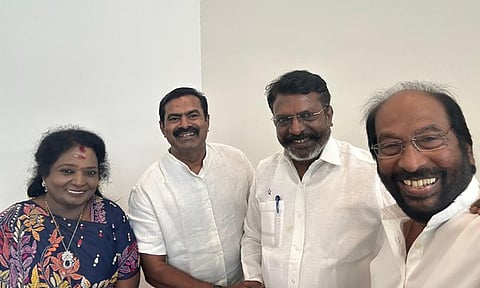 முறுவலிக்கும் முரண்கள்... திருமா, சீமான், தமிழிசையுடன் செல்பி எடுத்த திருச்சி சிவா - வைரலாகும் புகைப்படம்