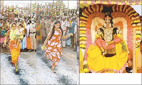 மேல்மலையனூரில் தீ மிதித்து நேர்த்திக்கடன் செலுத்திய பக்தர்கள்.