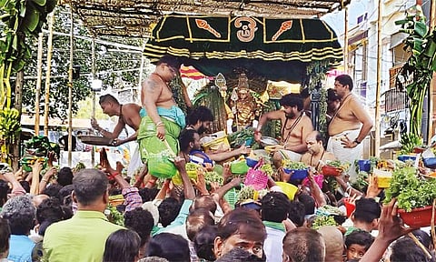 சுவாமி சண்முகர் பச்சை சாத்தி கோலத்தில் வீதிஉலா