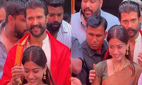 திருப்பதி கோவிலில்  விஜய் தேவரகொண்டா- ராஷ்மிகா தம்பதி