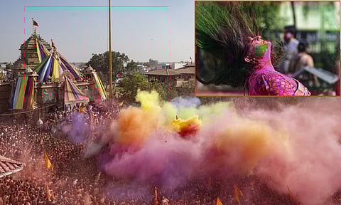 வண்ணப் பொடிகளை தூவி ஹோலி கொண்டாடும் மக்கள்