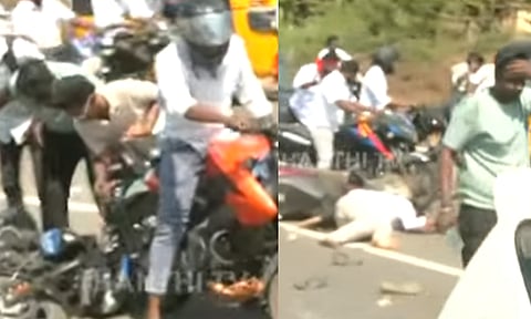 தஞ்சாவூரில் விஜய் வாகனத்தை பின்தொடர்ந்த இருவர் படுகாயம்