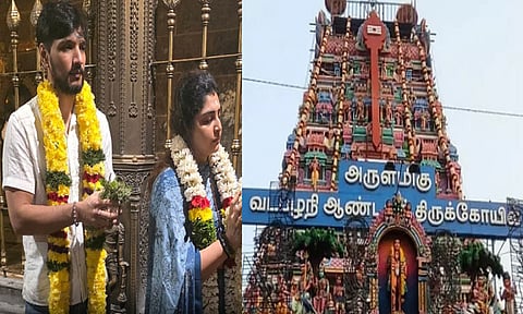 வடபழனி முருகன் கோவிலில் கவுதம் ராம் கார்த்திக்-மஞ்சிமா தம்பதி சாமி தரிசனம்
