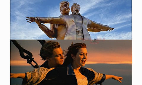 டைட்டானிக் படத்தின் பிரபலமான போஸில் டொனால்டு டிரம்ப் - எப்ஸ்டீன் சிலை: இணையத்தில் வைரல்..!