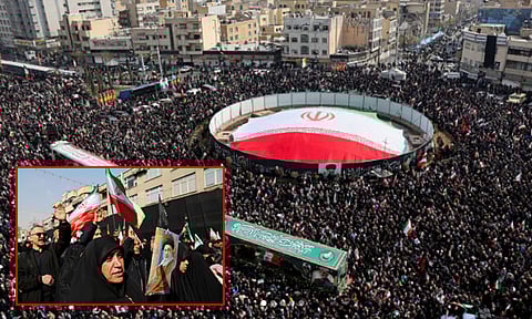 
அமெரிக்க-இஸ்ரேல் தாக்குதலில் பலியானோருக்கு இறுதி ஊர்வலம்; ஈரானில் திரண்ட மக்கள்