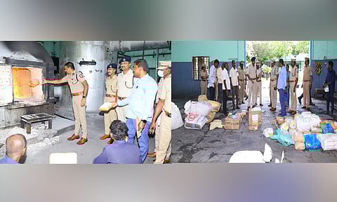 திருநெல்வேலி சரகத்தில் 680 கிலோ கஞ்சா பறிமுதல்: டி.ஐ.ஜி. சரவணன் தலைமையில் தீயிட்டு அழிப்பு