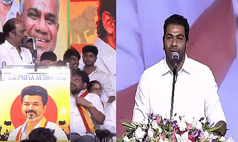 ரஜினியை பற்றி பேசியது குறித்து ஆதவ் அர்ஜுனா விளக்கம் கொடுக்க வேண்டும் - தவெக மேடையில் சலசலப்பு