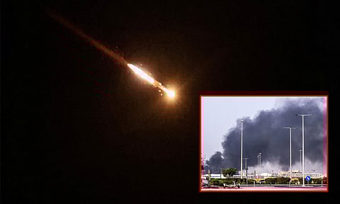 அபுதாபியில் இடைமறித்து அழிக்கப்பட்ட ஏவுகணை பாகங்கள் விழுந்து 5 இந்தியர்கள் படுகாயம்
