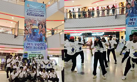 எக்ஸ்பிரஸ் அவென்யூ மாலில் வாக்களிப்பதன் அவசியம் குறித்து குழு நடனம் மூலம் விழிப்புணர்வு 