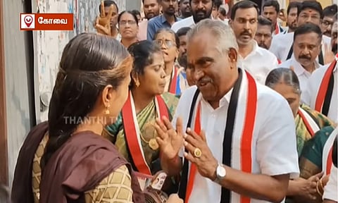 தெலுங்கில் பேசி வாக்கு சேகரித்த அ.தி.மு.க. வேட்பாளர் அம்மன் அர்ஜுனன் 