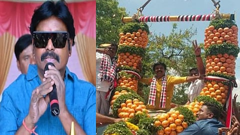 அதிமுக வேட்பாளருக்கு ராட்சத ஆரஞ்சு மாலை... தொண்டர்கள் உற்சாக வரவேற்பு