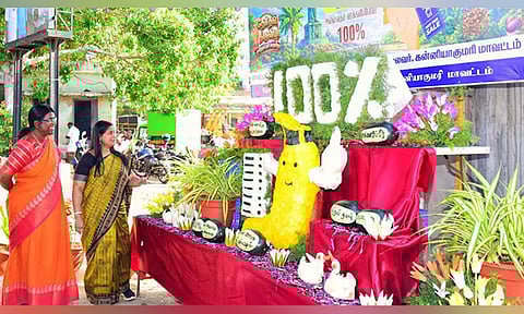 கன்னியாகுமரியில் காய், கனிகளால் ஜொலிக்கும் தேர்தல் விழிப்புணர்வு