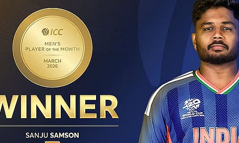 மார்ச் மாதத்திற்கான  சிறந்த வீரர் விருது வென்ற சஞ்சு சாம்சன்