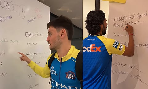 
சென்னை அணி வீரர்களுக்கு தமிழில் எழுத பயிற்சி...வீடியோ 