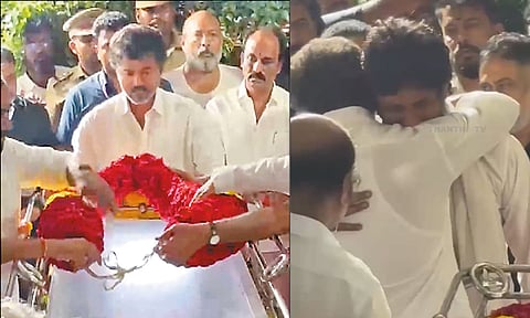 கதறி அழுத ஜீவாவை கட்டி அணைத்து ஆறுதல் கூறிய விஜய்