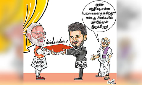 பிரதமர், நிதி மந்திரியுடன் முதல்-அமைச்சர் விஜய் சந்திப்பு
