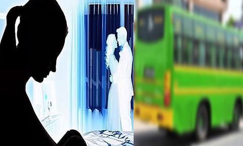 கோவை அருகே நிறுத்தப்பட்டிருந்த மினி பஸ்சில் உல்லாசமாக இருந்த ஜோடி