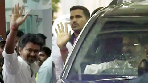 விமான நிலையம் வரை காரை ஓட்டி வந்த முதல்-அமைச்சர் விஜய் - மங்களூருவில் இருந்து சென்னை புறப்பட்டார் 