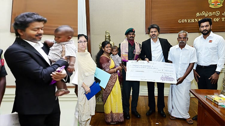 “கீர்த்தி சக்ரா” விருது பெற்ற தமிழக ராணுவ வீரர் குடும்பத்தினருடன் முதல்-அமைச்சர் விஜய் சந்திப்பு