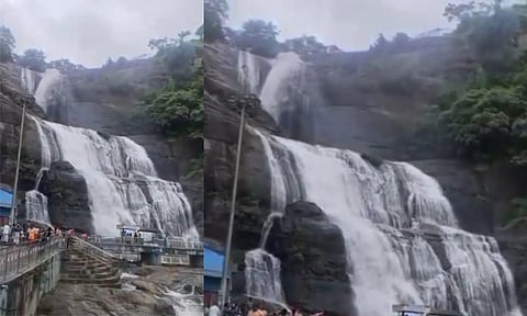 தொடரும் கனமழை.. குற்றால அருவிகளில் வெள்ளப்பெருக்கு.. சுற்றுலாப்பயணிகள் குளிக்க தடை