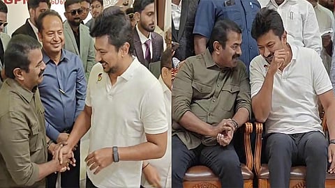 திருமண விழாவில் ஒரே மேடையில் உதயநிதி, சீமான்... கட்டியணைத்து நலம் விசாரிப்பு