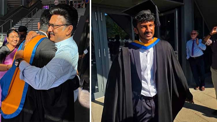 பட்டமளிப்பு விழா: பேரன் இன்பநிதியை கட்டியணைத்து வாழ்த்திய மு.க.ஸ்டாலின்
