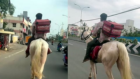 
பைக்குக்கு பதில் குதிரை... அனைவரையும் திரும்பிப் பார்க்க வைத்த டெலிவரி பாய்! 