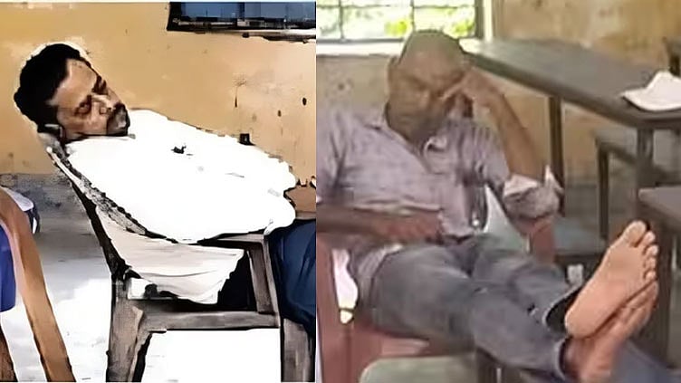 வகுப்பறையில் தூங்கிய ஆசிரியர்கள்