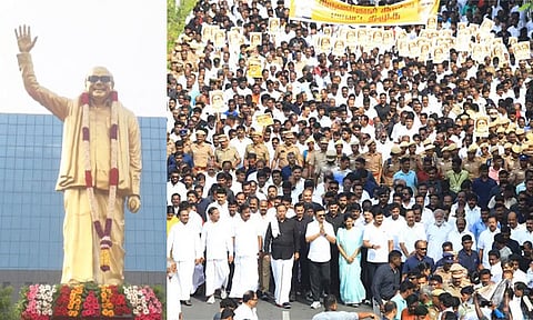 முன்னாள் முதல்-அமைச்சர் கருணாநிதியின் 8-ம் ஆண்டு நினைவுதினம்: மு.க.ஸ்டாலின் தலைமையில் அமைதிப்பேரணி