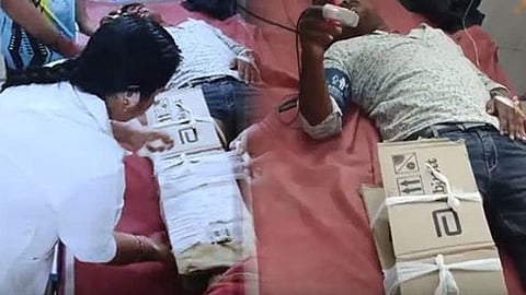 அட்டைப்பெட்டியை வைத்து கட்டுப்போட்ட டாக்டர்