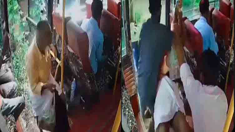 பேருந்தில் இருந்து தடுமாறி விழப்போன முதியவர்... விரைந்து காப்பாற்றிய இளைஞர் - பதைபதைக்க வைக்கும் வீடியோ