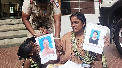 வருவாய் ஆய்வாளரை கண்டுபிடித்து தரக்கோரி விழுப்புரம் கலெக்டர் அலுவலகத்தில் மனைவி, மகள்கள் தர்ணா