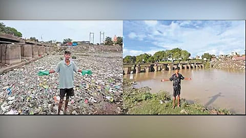 தனி ஆளாக நதியை சுத்தப்படுத்தும் இளைஞர்.