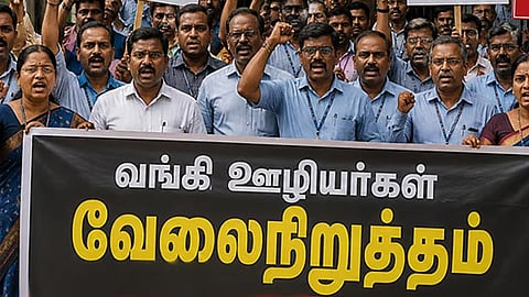 வங்கி ஊழியர்கள் வேலை நிறுத்தம்.