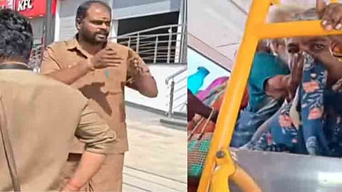 அரசுப் பேருந்தின் கதவில் சிக்கி பயணிக்கு மூக்கு, வாய் உடைந்தது.
