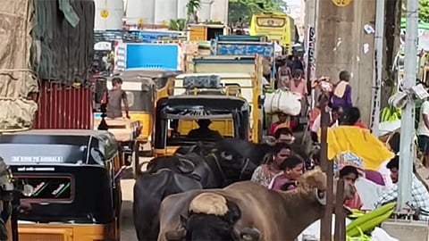 நெருங்கும் விநாயகர் சதுர்த்தி; கோயம்பேடு சந்தை பகுதியில் கடும் போக்குவரத்து நெரிசல் 