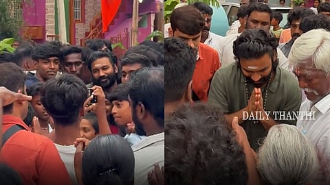 தேனி சங்கராபுரம் கோவிலில் சாமி தரிசனம் செய்த நடிகர் தனுஷ் - ரசிகர்கள் திரண்டதால் பரபரப்பு