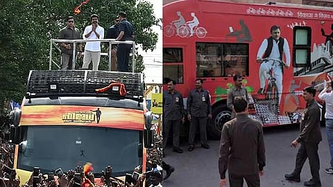 விஜய் பாணியை பின்பற்றும் அகிலேஷ் : உ.பி. தேர்தல் பிரசாரத்திற்காக தயாராகியுள்ள பிரமாண்ட பஸ்