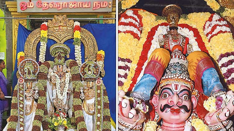 காலடிப்பேட்டை கல்யாண வரதராஜ பெருமாள் கோவிலில் பகவானுக்கு லவங்கம், ஏலக்காய் மாலை அலங்காரம்