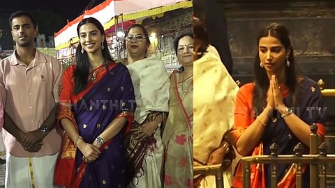 
திருப்பதி ஏழுமலையான் கோவிலில் சாமி தரிசனம் செய்த நடிகை மீனாட்சி சவுத்ரி