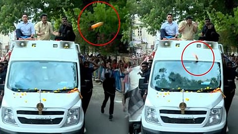 ரோடு ஷோவில் திடீர் பரபரப்பு... முதல் - அமைச்சர் விஜய் வாகனத்தை நோக்கி வீசப்பட்ட குளிர்பான பாட்டில்
