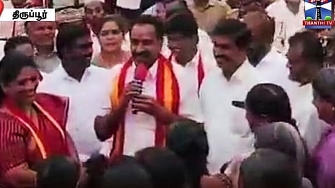தாராபுரம் இடைத்தேர்தல்: விசில் சின்னத்திற்கு பதில் இரட்டை இலைக்கு வாக்கு கேட்ட எம்.ஆர். விஜயபாஸ்கர்