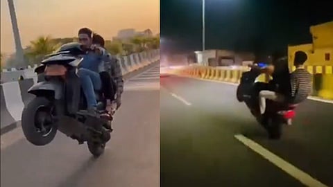 
மேம்பாலத்தில் அத்துமீறி ஸ்கூட்டரில் ஸ்டன்ட் செய்த வாலிபர்கள்; அடுத்து நடந்த அதிரடி
