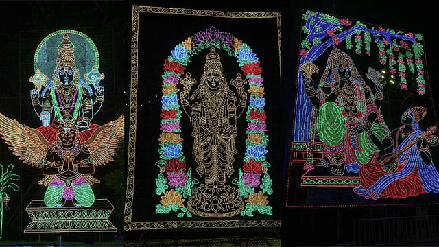 பிரம்மோற்சவ விழா: மின்விளக்கு அலங்காரத்தில் ஜொலிக்கும் திருப்பதி, திருமலை நகரம்