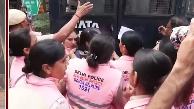 டெல்லியில் சிஜேபி போராட்ட களத்தில் 'பிங்க் போர்ஸ்' பெண் போலீஸ் படை!